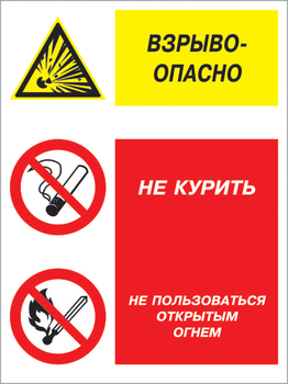 Кз 11 взрывоопасно - не курить и не пользоваться открытым огнем. (пластик, 300х400 мм) - Знаки безопасности - Комбинированные знаки безопасности - Магазин охраны труда и техники безопасности stroiplakat.ru
